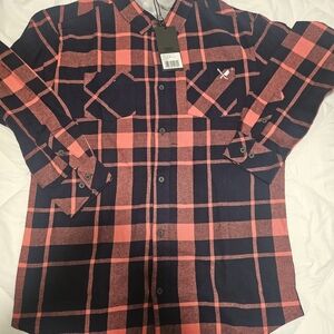 Men's Long Sleeve Plaid Button-Down Shirt - Red/Navy